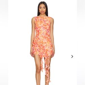 Floral Sleeveless Dress in Orange and Pink